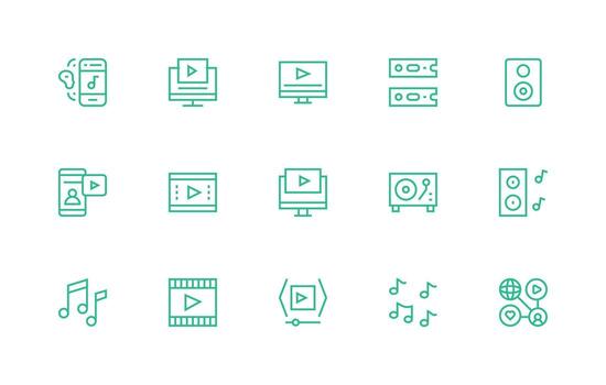 15 regular línea vectores para reproducción tema editable icono colección