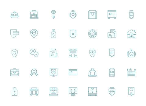 Safe Design Icons featuring 35 in Light Line Style Multi-Style Icon Collection vector