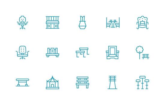 Seating Icon Set with 15 Regular Line Graphics Web and App Icon Pack Collection vector