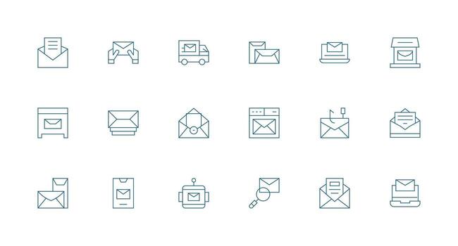 Digital Mail featuring 18 Icons in Minimal Line Design Essential Icon Set for Teams vector