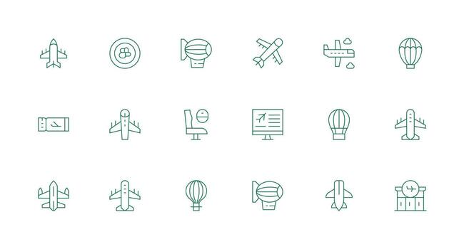 18 Minimal Line Vectors for Air Travel Theme Quick Access Icons for UI Development