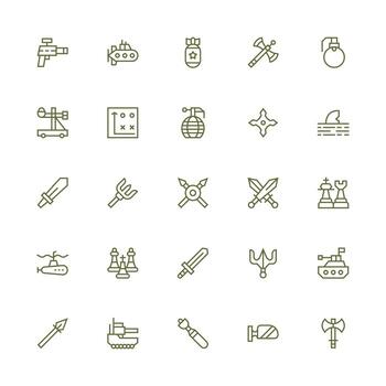 Medium Stroke Outline Style Attack Icons with 25 Vectors Fully Editable Icon Set for Web