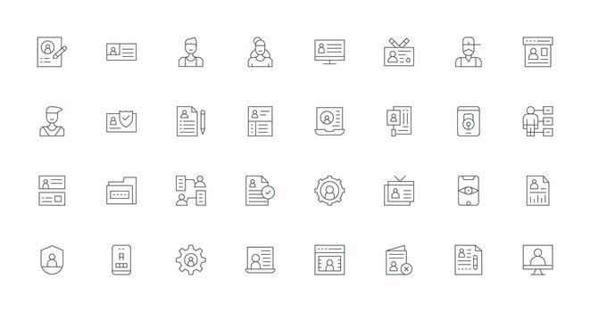 32 íconos para personal datos en Delgado línea formato web y aplicación icono paquete colección vector