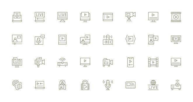 Streaming featuring 32 Icons in Thin Line Design High-Resolution Icons for Any Platform vector