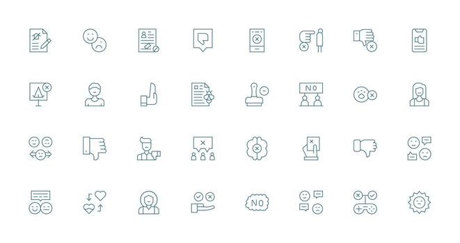 Disapproval Icon Set with 32 Thin Line Graphics Line Icon Collection vector