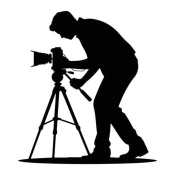 Silhouette of a person operating a camera on a tripod vector