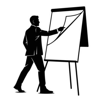 Businessman pointing at flip chart graph suit presentation vector
