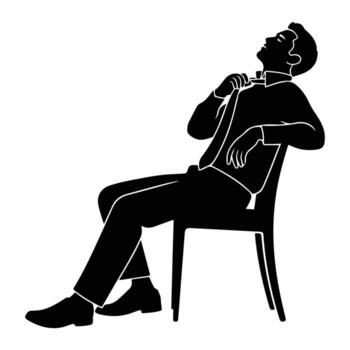 Man adjusting tie while sitting on chair suit vector