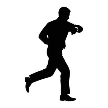 Man checking watch while running silhouette time vector