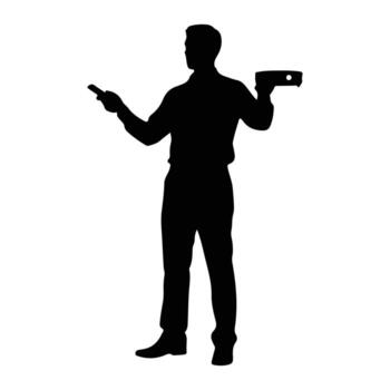 Man holding pointer and device silhouette person vector