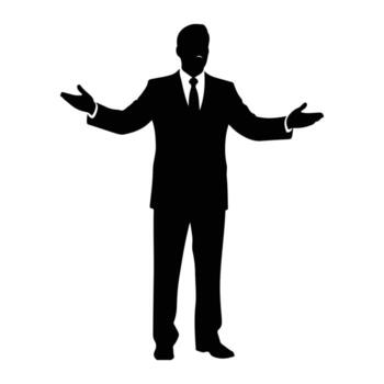 Man in suit gesturing with open arms silhouette formal wear vector