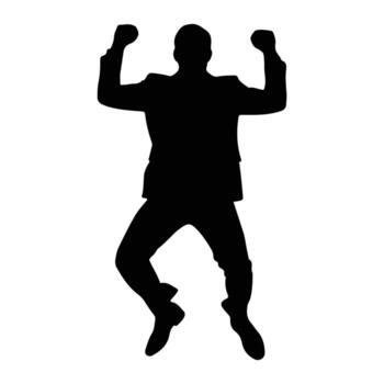 Man in suit jumping with raised fists silhouette action vector