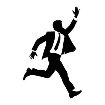 Man in suit running with arm raised silhouette vector