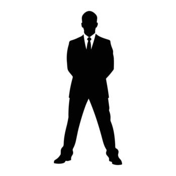 Man in suit standing with hands behind back silhouette vector