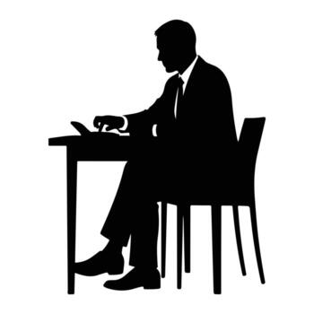 Man in suit using calculator at desk silhouette vector