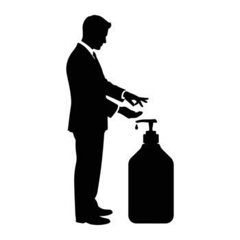 Man in suit using hand sanitizer dispenser vector