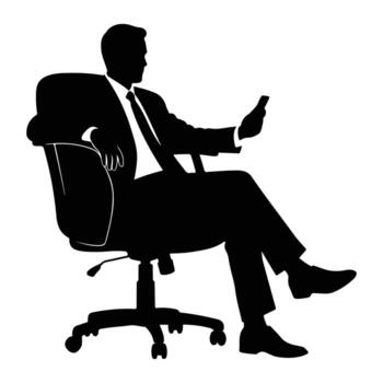 hombre en traje utilizando teléfono mientras sentado silueta silla vector