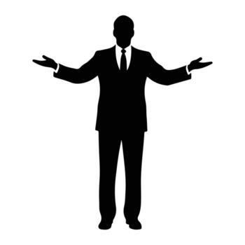 Man in suit with open arms silhouette white background vector