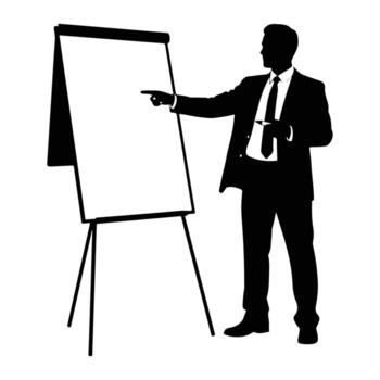 Man pointing at blank easel silhouette suit vector