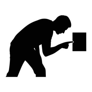 Man pointing at black rectangle silhouette finger vector