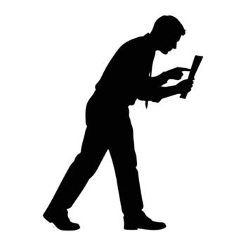 Man pointing at tablet silhouette reading vector