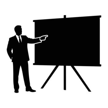 Man points to presentation screen business suit vector