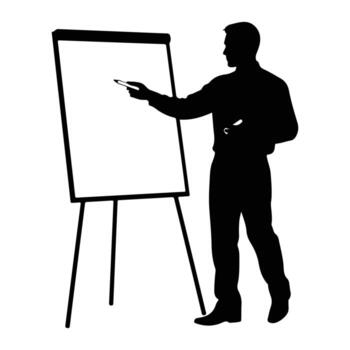 Man presenting on easel silhouette presentation vector