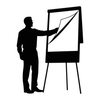 Man presenting on flip chart silhouette presentation vector