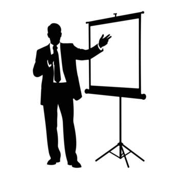 Man presenting with flip chart silhouette suit vector