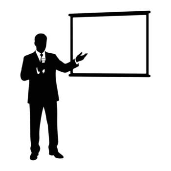 Man presenting with projection screen silhouette suit vector