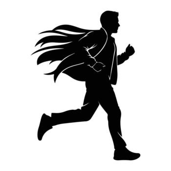 Man running with flowing coat silhouette vector