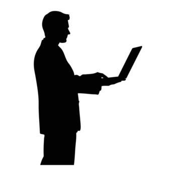 hombre silueta utilizando ordenador portátil computadora tecnología vector