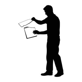Man tearing paper from notebook silhouette vector