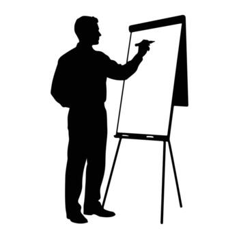 Man writing on flip chart silhouette presentation vector