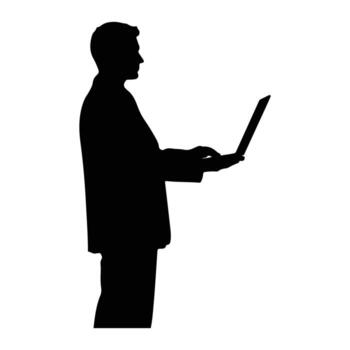 silueta hombre utilizando ordenador portátil persona computadora vector