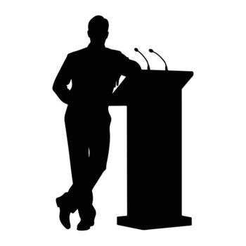 altavoz propensión en podio con micrófonos conferencia vector