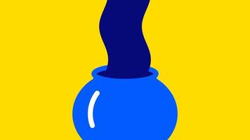 uma corrente do azul líquido Fora a partir de recipiente em uma amarelo fundo, simbolizando refresco, clareza, e a dinâmico natureza do fluxo video