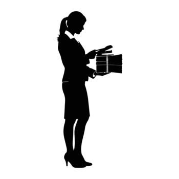 Woman stapling documents silhouette business vector