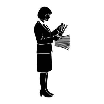 Woman stapling documents business office vector