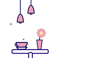uma pequeno cafeteria mesa com uma flor e copo simboliza relaxamento, lazer, e a prazer do pacífico momentos dentro acolhedor ambientes e social configurações video