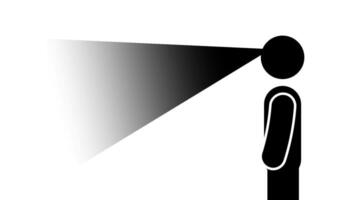 en person står vänd framåt- medan en ficklampa stråle projekt utåt, symboliserar sökande, synlighet, eller belysning i de mörk video