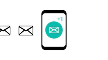 An envelope and smartphone icon representing a new incoming message notification with alert for user attention and communication response video