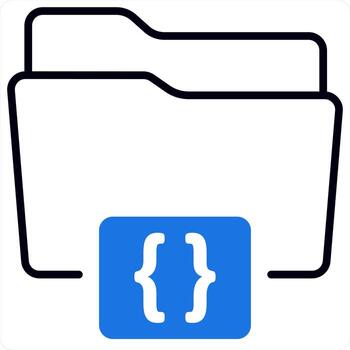 carpeta código y carpeta icono concepto en azul color vector
