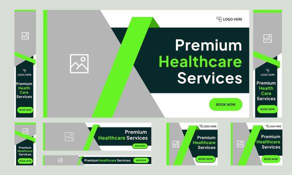 Best digital healthcare services web set banner design for social media post, modern medical services web bundle banner design, fully customizable eps 10 file format vector