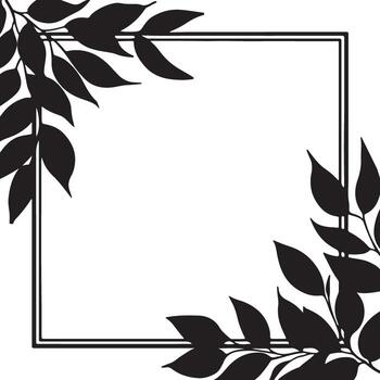 A black and white frame with leaves, featuring a floral and natural design, decorated with branches and bamboo, creating a simple yet elegant border vector