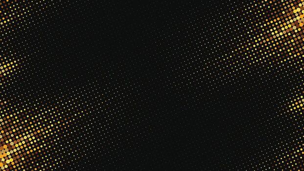 Halftone gold dots gradient diagonal tilt on black. Abstract dotted pattern with tonal gradation. vector