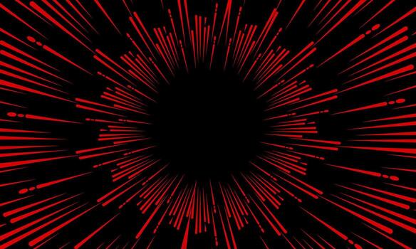 Red radial speed lines on black background. Burst effect illustration. red burst background. vector