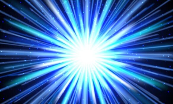 Blue light burst explosion with glowing rays and particles. blue rays background. vector