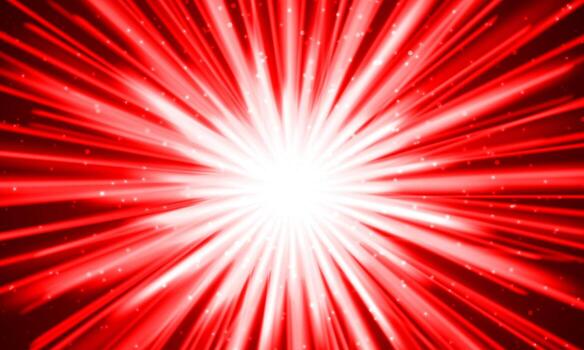 Red light burst explosion with glowing rays and particles. red burst background. vector