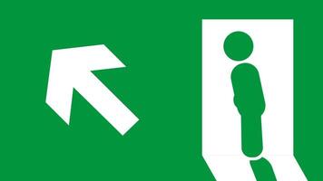 a emergência Saída placa com uma figura caminhando em direção a a esquerda, simbolizando a designado fuga rota e segurança instruções video